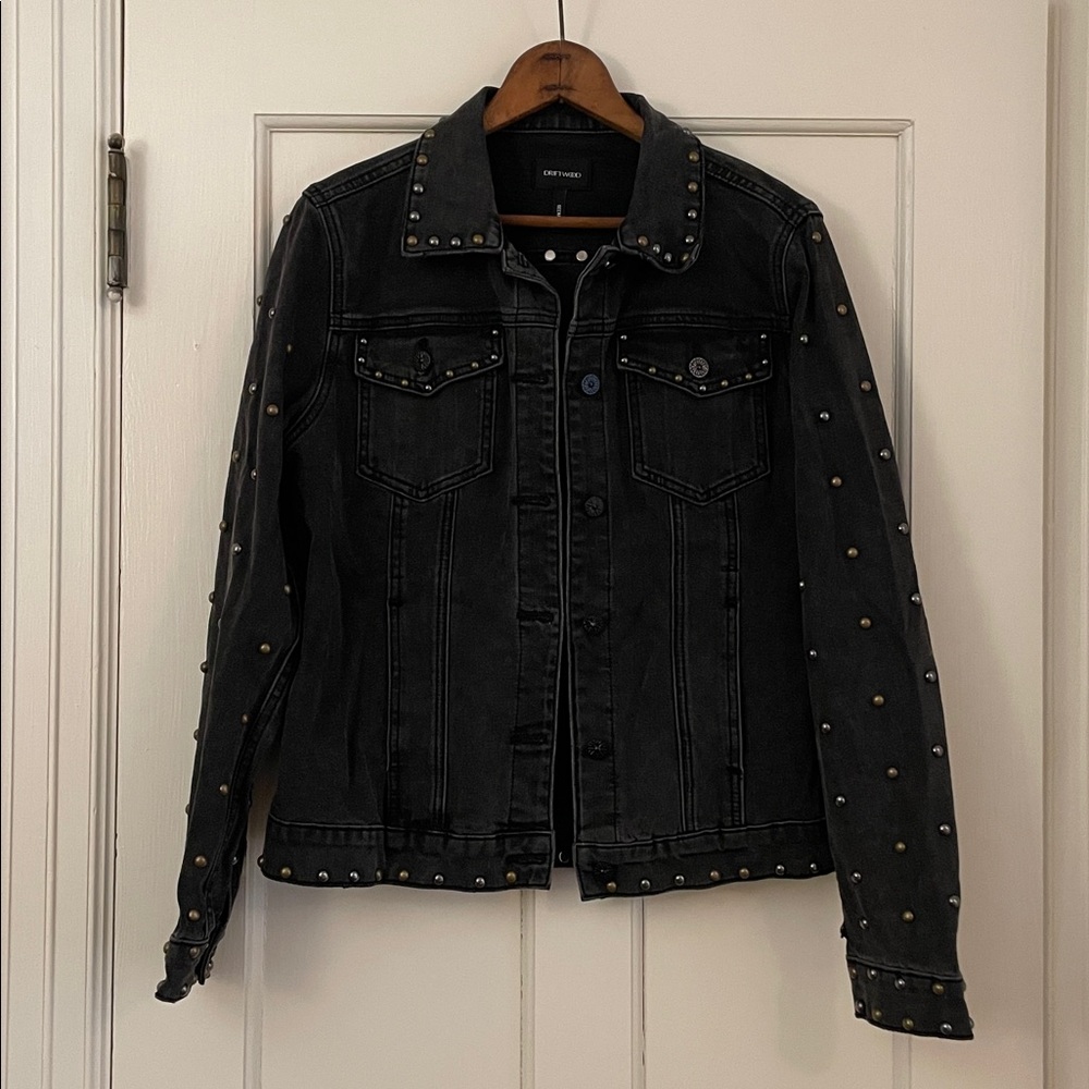 Driftwood Black Studded Jean Jacket | Women’s Size L - Picture 3 of 8